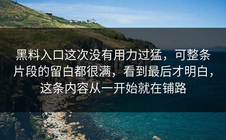 黑料入口这次没有用力过猛,可整条片段的留白都很满,看到最后才明白,这条内容从一开始就在铺路