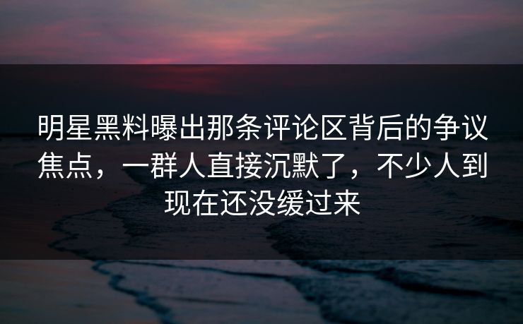 明星黑料曝出那条评论区背后的争议焦点,一群人直接沉默了,不少人到现在还没缓过来